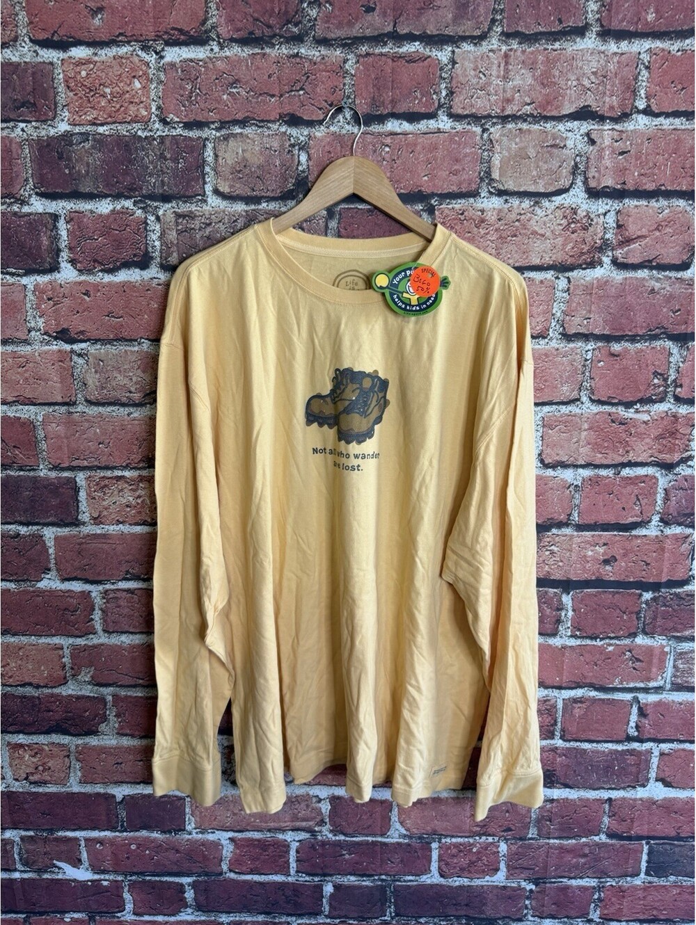 Life is Good Mens Yellow Long Sleeve Hiking Graphic Shirt Size 2XL NWT